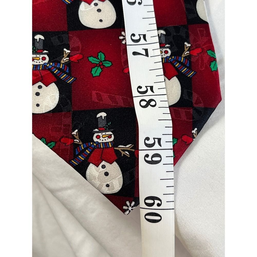 Hallmark Yule Tie Greetings Necktie Mens Red Black Silk Snowman Holiday Christma - Picture 8 of 10